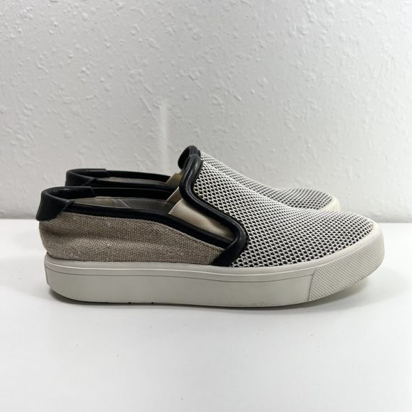 Vince Women's Bram Slip On Shoe Size 5.5 White Mesh Black Leather Sneaker Loafer - Picture 2 of 11